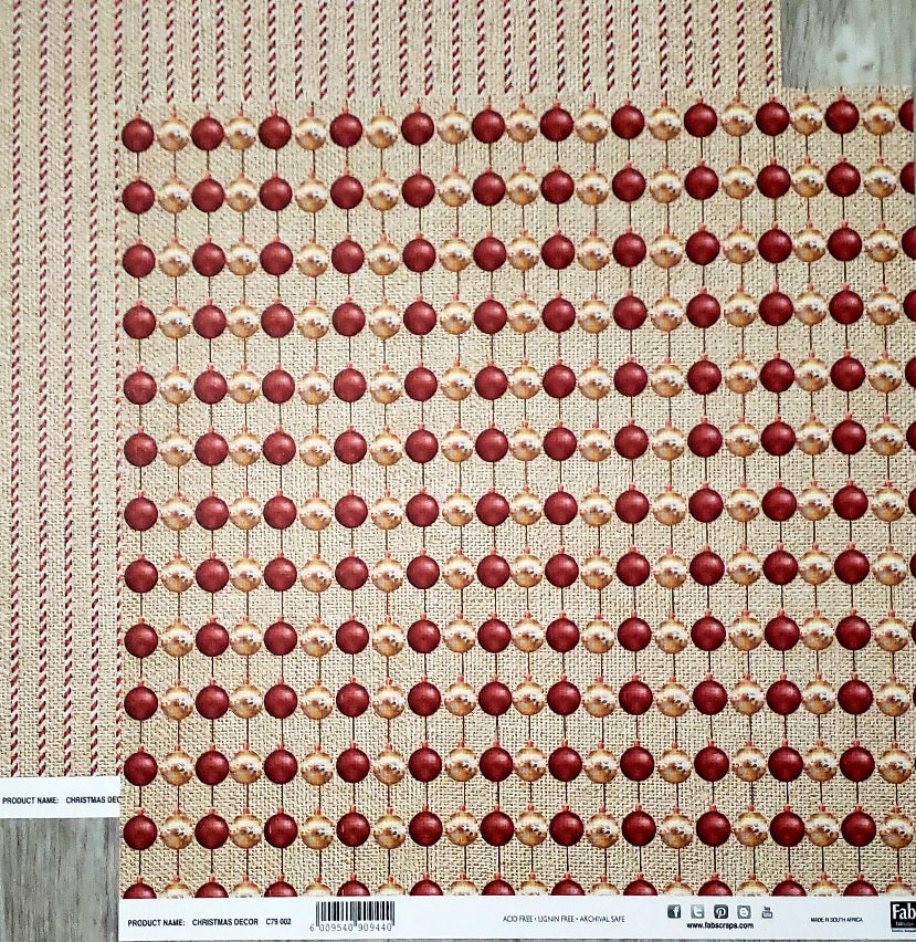 Fab scraps -  double Sided paper 12 x 12 - Christmas Decor / candy cane stitch stripe