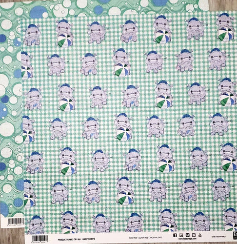 Fab scraps -  double Sided paper 12 x 12 - Happy Hippo / waves and bubbles