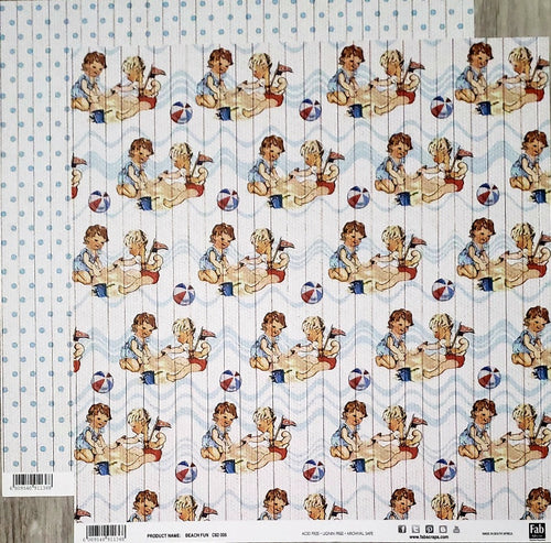 Fab scraps -  double Sided paper 12 x 12 - Beach fun and blue dots