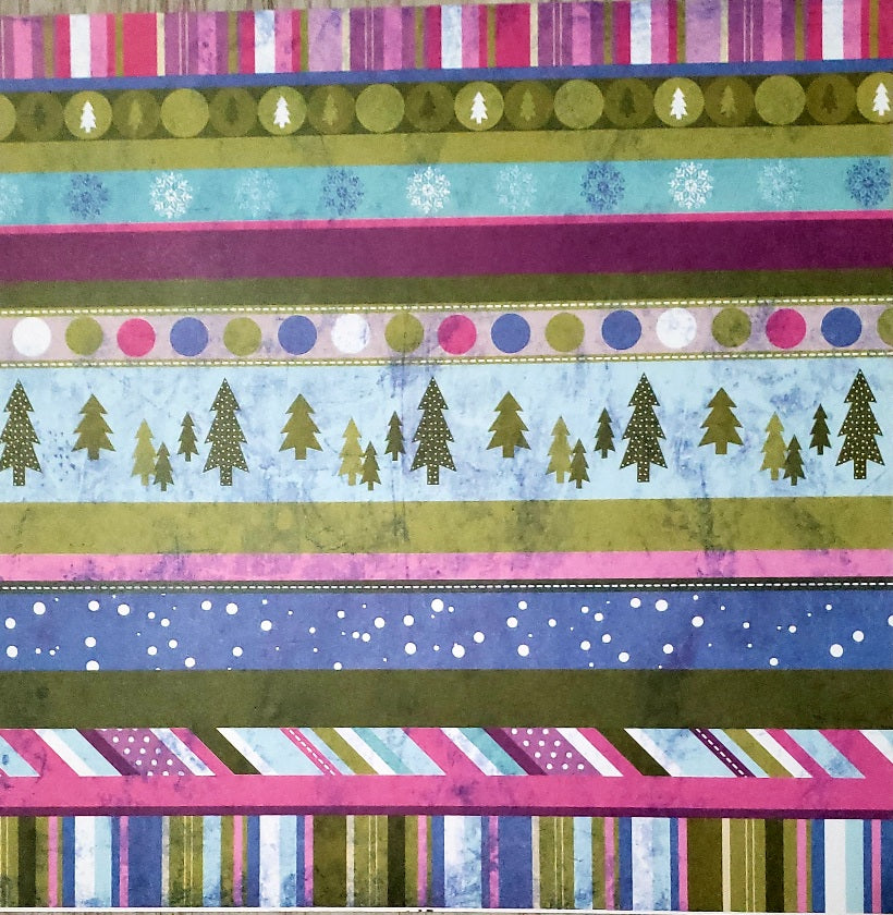 Karen Foster -  single Sided paper 12 x 12 -  christmas / winter border stripes