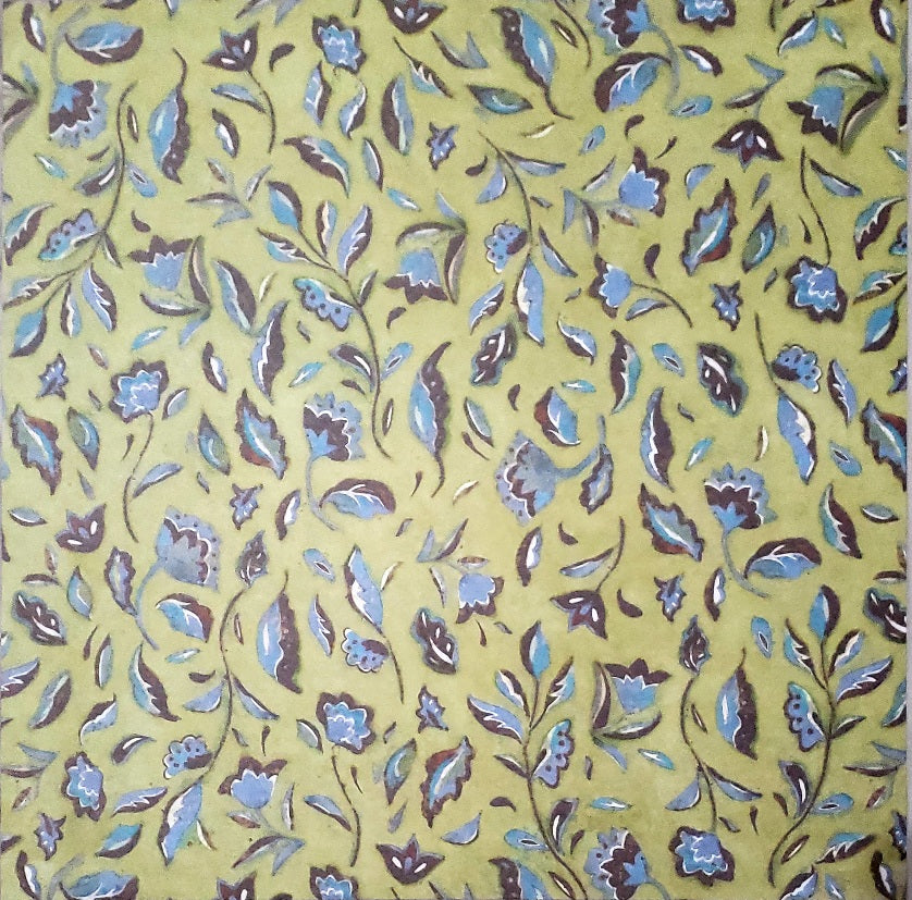 Karen Foster -  single Sided paper 12 x 12 - blue and brown flowers on green