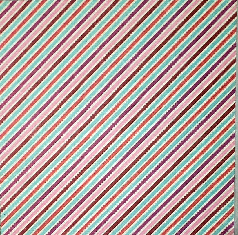 Karen Foster -  single Sided paper 12 x 12 -  red pink tealstripe