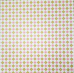 Karen Foster -  single Sided paper 12 x 12 -  argyle green and pink flowers