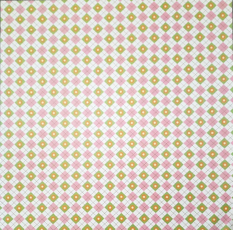 Karen Foster -  single Sided paper 12 x 12 -  argyle green and pink flowers
