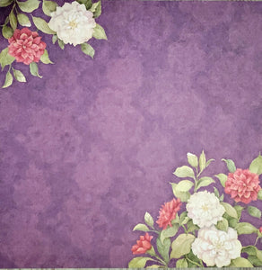 Karen Foster -  single Sided paper 12 x 12 -  pink and white flowers on purple