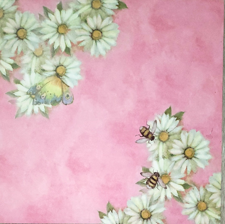 Karen Foster -  single Sided paper 12 x 12 -  bees and daisy flowers