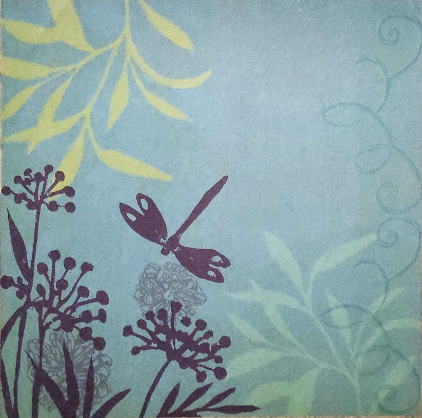 Karen Foster -  single Sided paper 12 x 12 -  Dragonfly and flowers