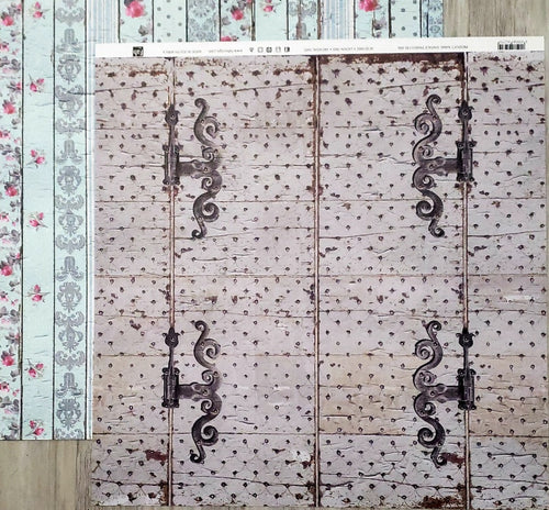 Fab scraps -  double Sided paper 12 x 12 - Vintage Panels and floral stripe pattern