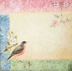 Karen Foster -  single Sided paper 12 x 12 - Robin and flowers
