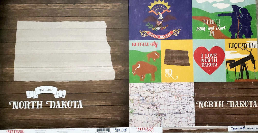 Echo park paper co - double sided paper cardstock 12 x 12 - stateside states - North Dakota