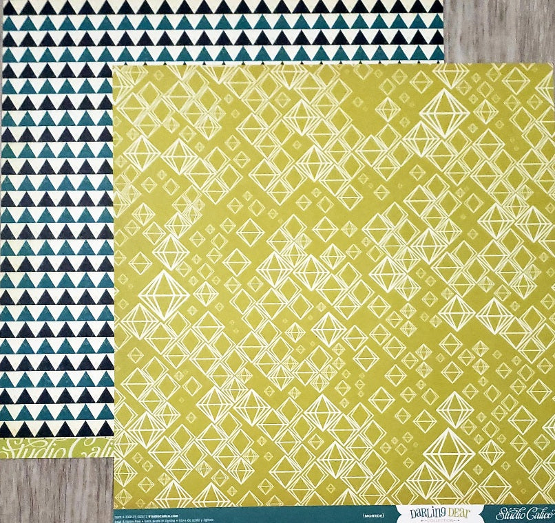 Studio Calico  - double sided paper 12 x 12 - Darling Dear Monroe diamonds and triangles