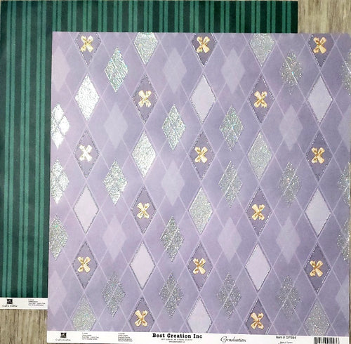 Best Creations - double sided glitter paper 12 x 12 - graduation glitter diploma and green stripe