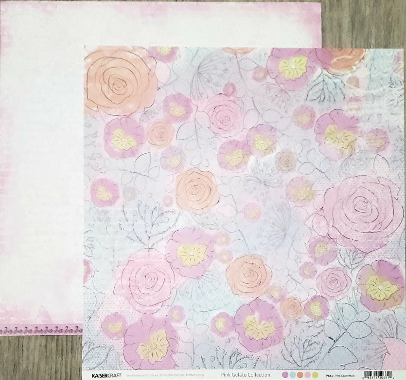Kaisercraft  - double sided paper 12 x 12 - pink grapefruit gelato collection flowers