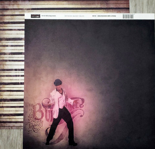 Fab scraps -  double Sided paper 12 x 12 - Burlesque man and black stripes