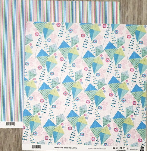 Fab scraps -  double Sided paper 12 x 12  - Kites & stripes