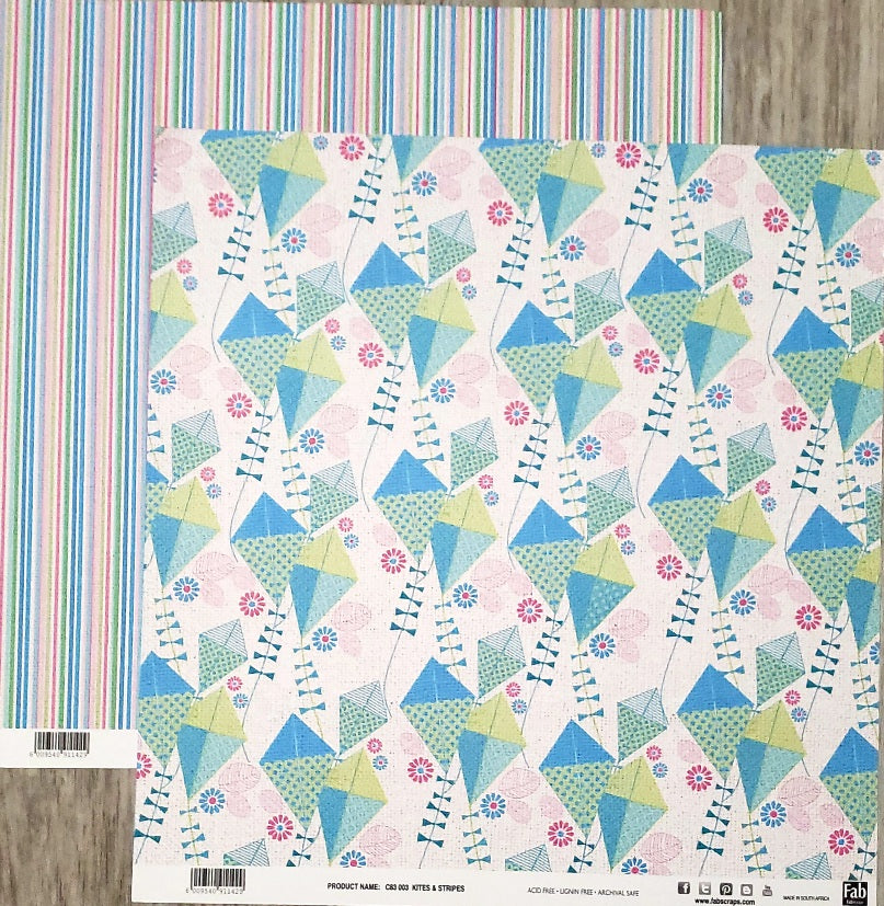 Fab scraps -  double Sided paper 12 x 12  - Kites & stripes