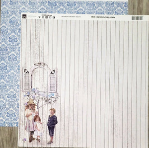 Fab scraps -  double Sided paper 12 x 12  - little darlings school kids and blue flower patterns