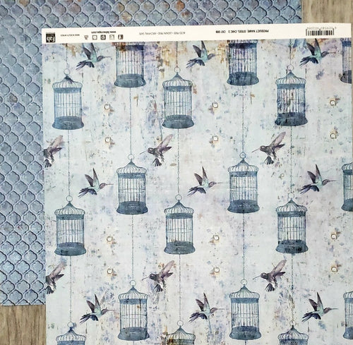 Fab scraps -  double Sided paper 12 x 12 - bird cage steel chic 2 and mermaid scale pattern