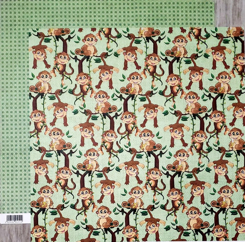 Fab scraps -  double Sided paper 12 x 12  - Monkey see Monkey do and green check dot