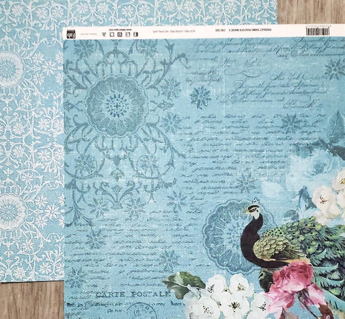 Fab scraps -  double Sided paper 12 x 12  - Peacock magic and teal pattern