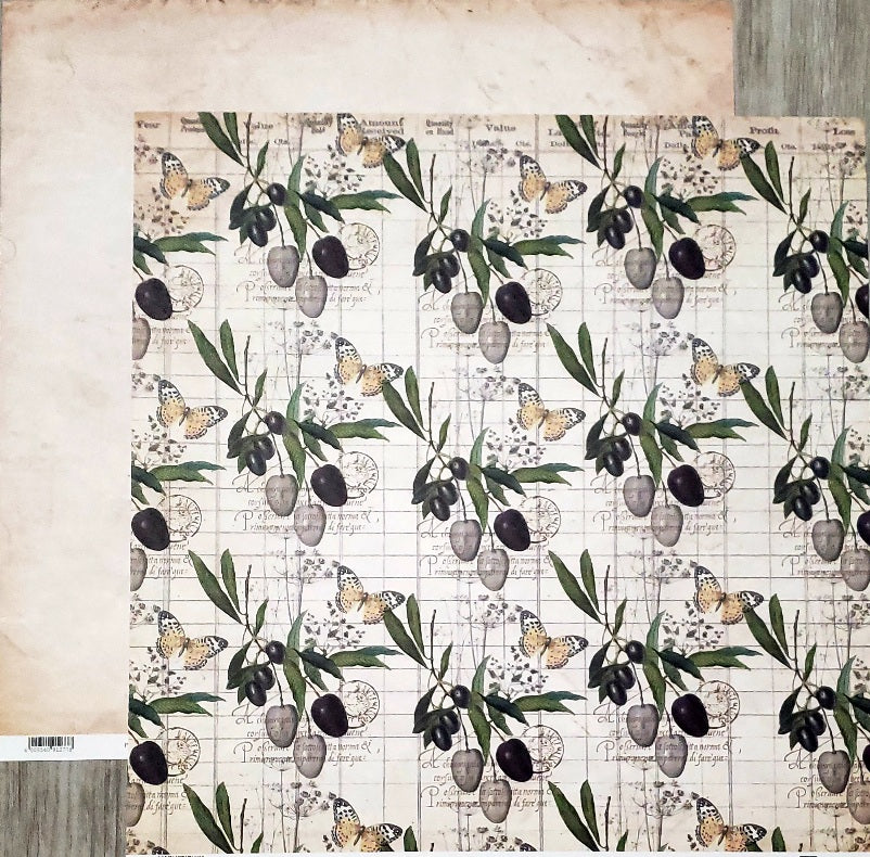Fab scraps -  double Sided paper 12 x 12 - wild olives and butterflies