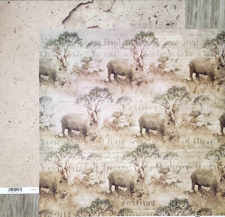 Fab scraps -  double Sided paper 12 x 12 - white rhino extinction and stone texture