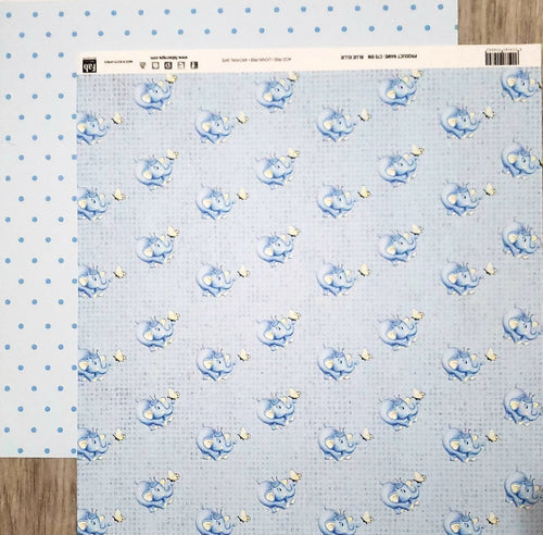 Fab scraps -  double Sided paper 12 x 12 - blue ellie elephant and blue dot