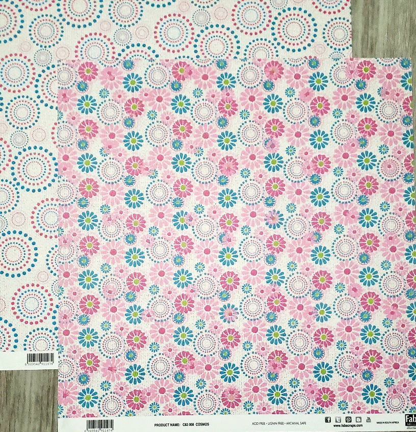 Fab scraps -  double Sided paper 12 x 12 - cosmos flowers and circles