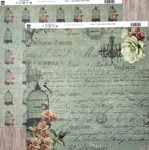 Fab scraps -  double Sided paper 12 x 12 - autumn floral 2  and bird cage