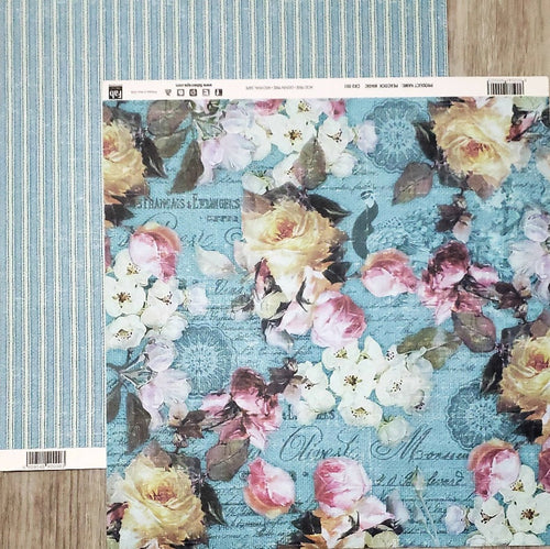 Fab scraps -  double Sided paper 12 x 12 - peacock magic and fabric stripe