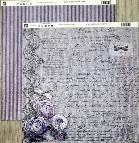 Fab scraps -  double Sided paper 12 x 12 - lilac delight and blue fabric stripe