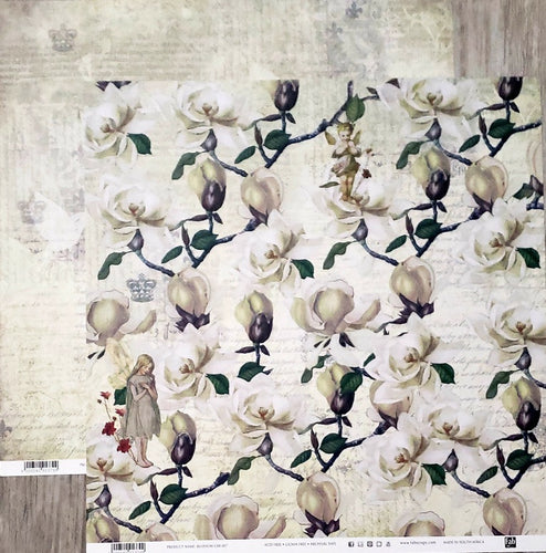 Fab scraps -  double Sided paper 12 x 12  - blossom flowers magnolia and doves