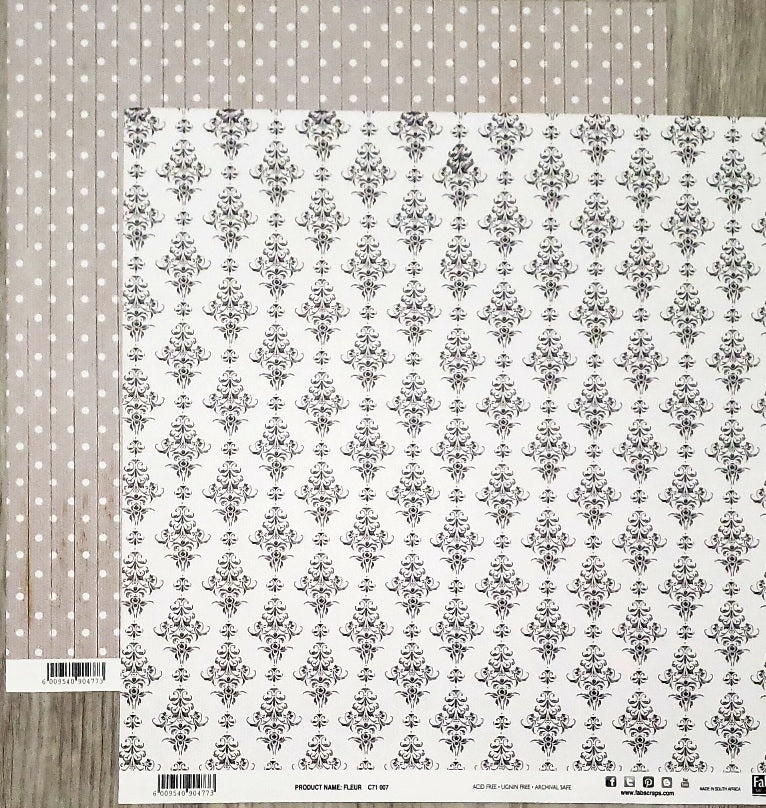 Fab scraps -  double Sided paper 12 x 12  - fleur and grey dots
