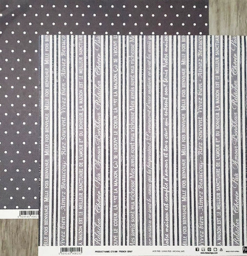 Fab scraps -  double Sided paper 12 x 12 - travel time 2 - French Grey stripe and dots