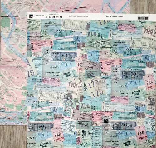 Fab scraps -  double Sided paper 12 x 12 - travel time 2 - Map and tickets