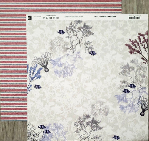 Fab scraps -  double Sided paper 12 x 12 - coral lighthouse 2 - fish and stripes