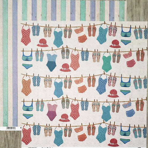 Fab scraps -  double Sided paper 12 x 12 - swimsuit swimwear and beach towel pattern