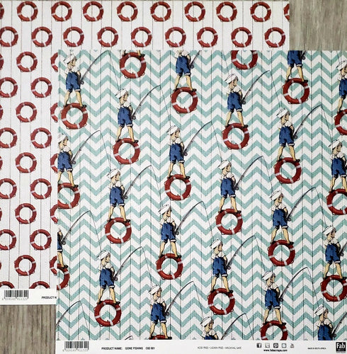 Fab scraps -  double Sided paper 12 x 12 - Gone fishing and lifesaver life ring