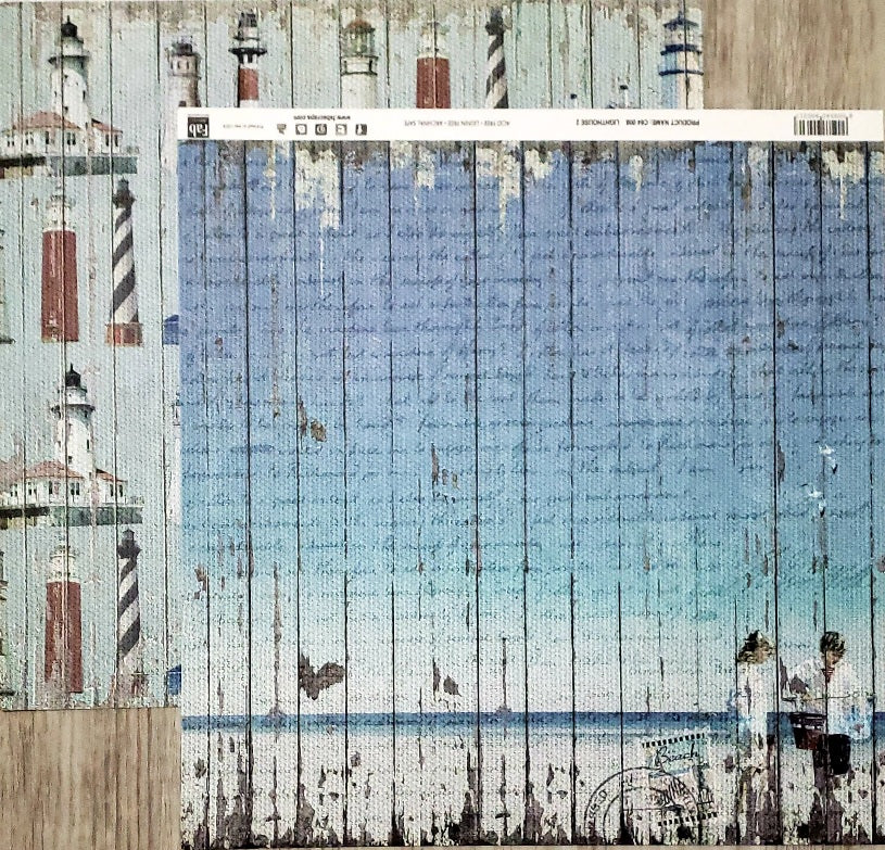 Fab scraps -  double Sided paper 12 x 12 - lighthouse 2 and beach view