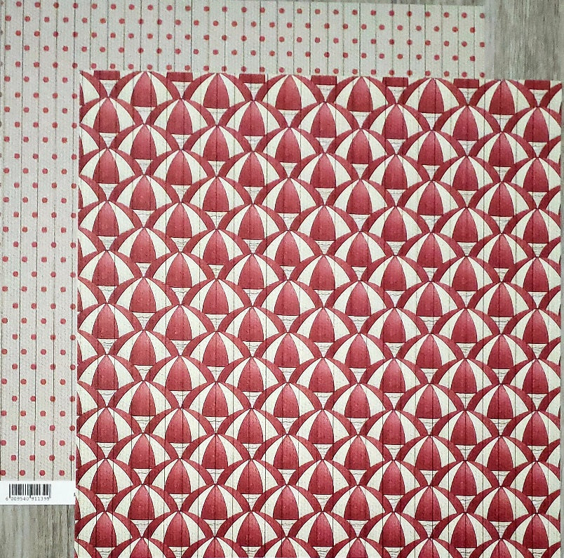 Fab scraps -  double Sided paper 12 x 12 - Beach Umbrellas 2 and red dots
