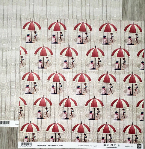 Fab scraps -  double Sided paper 12 x 12 - Beach Umbrellas and grey waves