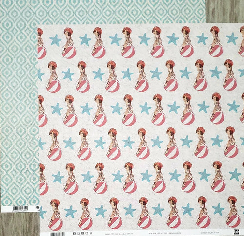 Fab scraps -  double Sided paper 12 x 12 - Beach babe - ball starfish and towel pattern