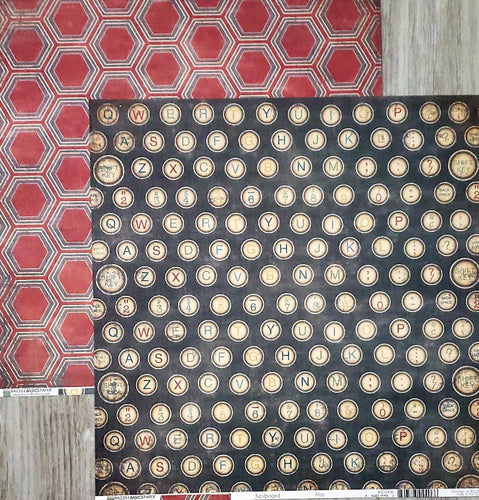 Bazzill Basics  - double sided paper 12 x 12 -  keyboard mac alphabet and hexagons