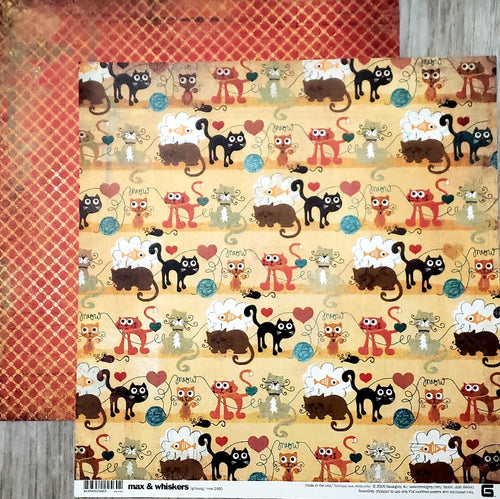 Basic Grey - double sided paper 12 x 12 - Max and Whiskers- lightning cats and red distressed circles