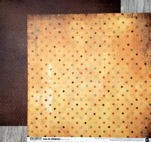 Basic Grey - double sided paper 12 x 12 - Max and Whiskers- goldie circles and distressed brown dog bones