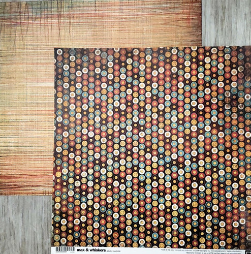 Basic Grey - double sided paper 12 x 12 - Max and Whiskers- Abbott distress circles and stripes