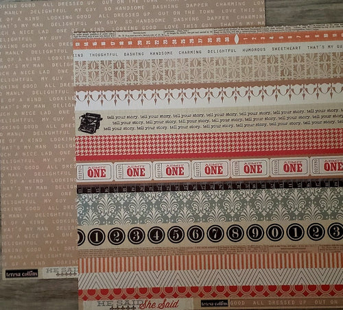 Teresa Collins  - 12 x 12 scrapbook paper - he said she said - borders and words