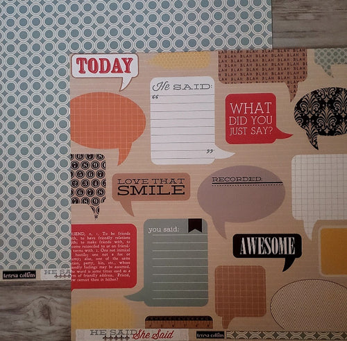 Teresa Collins  - 12 x 12 scrapbook paper - he said she said - quotes and circles
