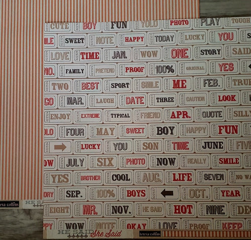 Teresa Collins  - 12 x 12 scrapbook paper - he said she said tickets and stripes