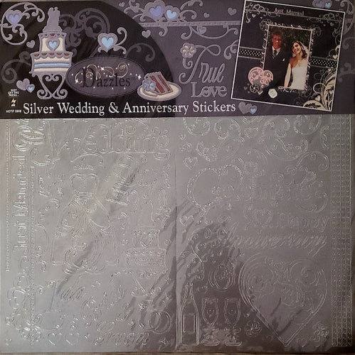 Hot off the Press - 12 x 12 scrapbook sticker sheet - Dazzles silver wedding